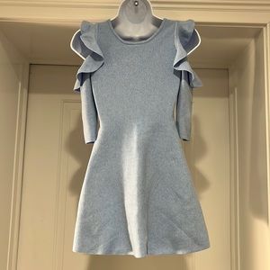 Milly Minis Girls Size 10 Stretch Knit Pale Blue Shoulder Cut out dress